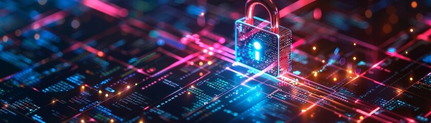 Poster - The cybersecurity holographic lock system on the laptop screen is an innovative concept designed to enhance data protection.