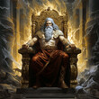 The ancient Greek mythology god Zeus, or possibly Roman god Jupiter. The sky and thunder god, and king of the gods. Sitting on his throne on Mount Olympus.