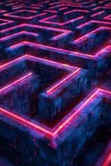 Poster - a complex illuminated labyrinth symbolizing protection against cyber attacks.