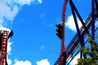 Rollercoaster railroad track over sky