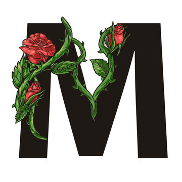 Flower letter M colorful label