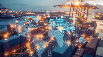 Wall Mural - logistics international delivery concept, world map with logistic network distribution on background