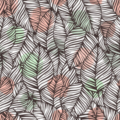 Canvas Print - Seamless pattern with hand drawn leaves.