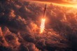Powerful rocket pierces sunrise sky trailing fire