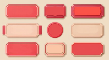 Wall Mural - A set of red vintage frames highlighted on a beige background