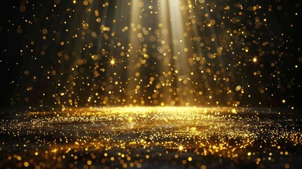 Gold glitter and starry lights create a luxurious backdrop for a glamorous ceremony on the golden stage.