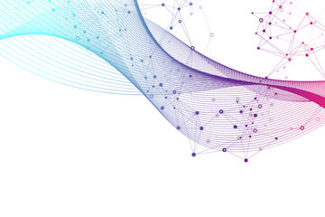 Fototapete - Digits abstract illustration with connected line and dots, wave flow. Digital neural networks. Network and connection background for your presentation. Graphic polygonal background.
