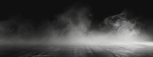 Wall Mural - A black and white photo of a foggy, smokey scene