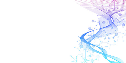 Poster - Molecular abstract structure background. Scientific illustration with molecule DNA. Medical, science and technology concept for banner template or header.