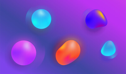 Aufkleber - 3D abstract shapes elements neon blobs vector graphic illustration set vivid vibrant colorful, neon red blue purple weird light sphere and bubbles geometric design fluid image clipart cut out modern