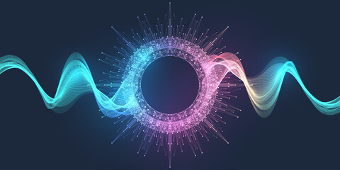 Poster - Quantum Computing Idea Design Element Concept. Deep Learning Artificial Intelligence. Generative AI. Big Data Algorithms Visualization For Business, Science Presentation, Poster, Cover, Illustration