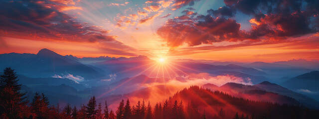Wall Mural - The sky is a mix of orange and pink hues, creating a serene