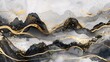 A mesmerizing ink wash landscape painting in the new Chinese style, accented with golden brushstrokes. Perfect for modern art enthusiasts, suitable for wallpapers, posters, cards, murals, and prints