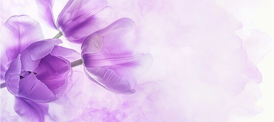 Wall Mural - Watercolor painting of purple tulip located on the left side of the frame, with space for text.