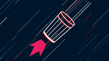 Poster - Glass symbol flies through the universe on a jet propulsion. The symbol in the center is shaking due to high speed. Seamless looped 4k animation on dark blue background with stars