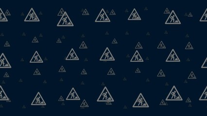 Poster - Road work signs float horizontally from left to right. Parallax fly effect. Floating symbols are located randomly. Seamless looped 4k animation on dark blue background