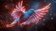 Animated modern illustration of pigeons flying in triangles and particles.