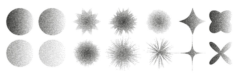 absrac shaped dotted objects, vintage stipple elements. fading gradient. stippling, dotwork drawing,