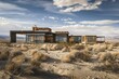 A lone house stands amidst vast sand dunes in the desert wasteland