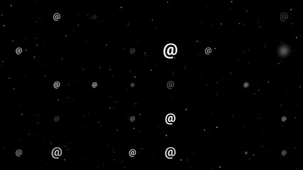 Poster - Template animation of evenly spaced at symbols of different sizes and opacity. Animation of transparency and size. Seamless looped 4k animation on black background with stars