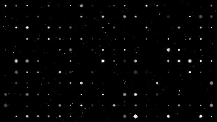 Poster - Template animation of evenly spaced coronavirus symbols of different sizes and opacity. Animation of transparency and size. Seamless looped 4k animation on black background with stars