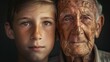 Portrait of an elderly man and a child. Close-up