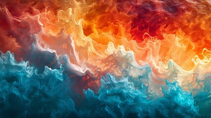 Sticker - Abstract background with blue, orange and red flames. Fantasy fractal texture