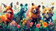 Creative low poly background featuring geometric animals in vibrant ecosystem