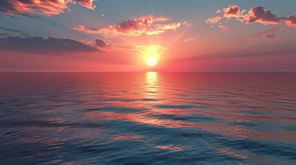 Wall Mural - Glow: A sunset over a calm ocean, with the sun casting a warm glow over the water