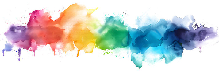 Wall Mural - Vibrant rainbow watercolor splashes and strokes on transparent background.