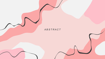 Poster - Abstract background with various curved pink colored shapes and black lines for creative graphic design. Vector illustration.	