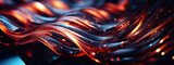 Fototapeta Natura - close-up view of a dynamic and abstract design featuring flowing ribbons with a glossy finish, intertwined in an elegant display of cool blue and warm orange colors reflecting light
