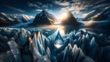 Fototapeta  - Photo real for Glacier Glimpse A water drop capturing the essence of a glacier highlighting climate impact. in close-up water drop  theme ,Full depth of field, clean bright tone, high quality ,include
