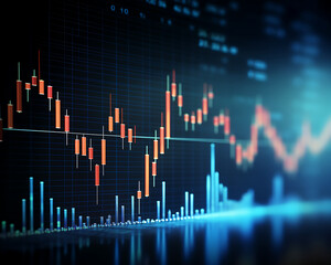 Detailed stock market data on a digital display, showing candlestick charts and analysis for financial background. Generative AI