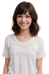 Wall Mural - Young lesbian wearing a white t-shirt, smiling and looking at the camera, Happiness concept, isolated, transparent background, no background. PNG.