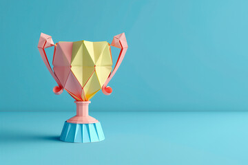 origami pastel colors trophy in blue background