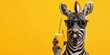 Yellow sunglasseswearing zebra with orange juice, snout, pack animal. Copy Space . Generative AI