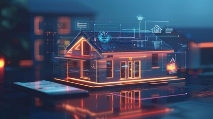 Aufkleber - IOT system connected to smart home via 5G mobile Internet. Phone app controls internet of things with help of a fast 5G network. Home automation concept and icons.