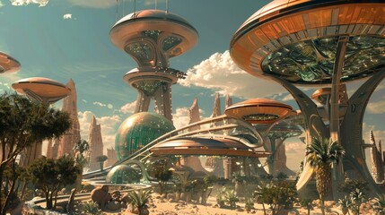Aufkleber - Futuristic City Surrounded by Palm Trees