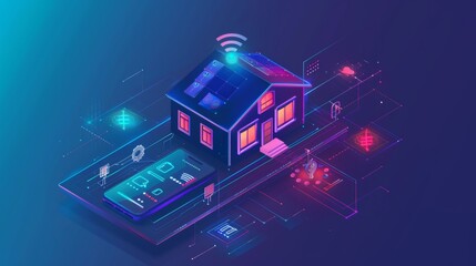 Aufkleber - Internet of things control system for home automation. A small house standing on screen with icons of home electronics devices.