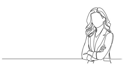 Wall Mural - animated continuous single line drawing of businesswoman standing with arms crossed, line art animation