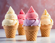 Four Small Cornet Ice Creams, Ai Illustration