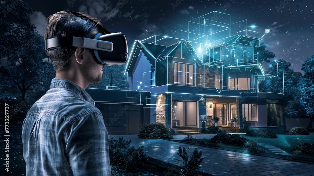 Illustration Stock réalité virtuelle et architecture, personne qui — free download
