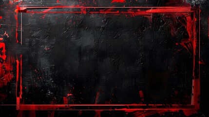 Wall Mural - Dynamic red strokes forming rectangular lines on rugged black wall, red grunge edge wallpaper on black background