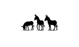 Fototapeta Konie - donkey silhouetts set in black and white ,donkey silhouettes set ,donkey silhouette design