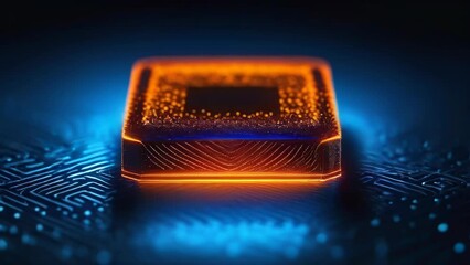 Abstract futuristic technology background CPU circuit. AI Processor Power. Colorful orange and blue Digitalization Process. Data Transmission in Futuristic Board Chip Virtual Computer Animation