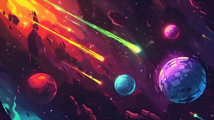 Wall Mural - Space background with colorful planet and star