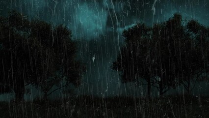 Wall Mural - landscape lightning storm through window 4k loop features a rainy lightning-filled night with trees 