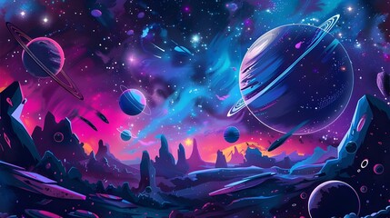 Wall Mural - Space background with colorful planet and star
