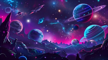 Wall Mural - Space background with colorful planet and star